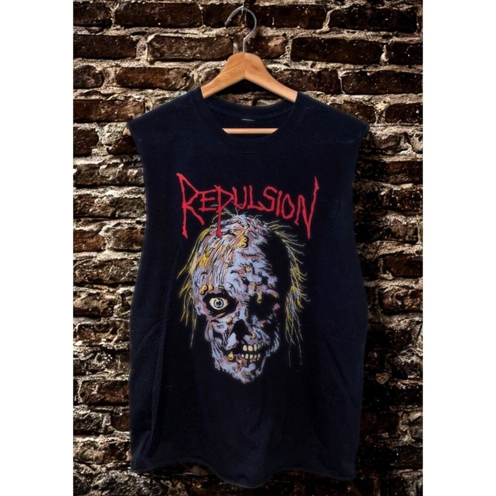 Repulsion Horrified Shirt XL Black Death Metal Grindcore Cut Off Tank Y2K